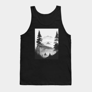 Silhouette of mountain and fog and pine forest Tank Top